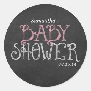 Sticker Rond Baby shower Vintage Pink Chalkboard
