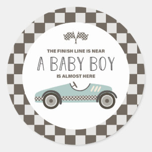 Sticker Rond Baby shower vintage Race Car