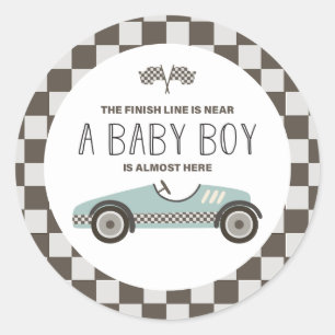 Sticker Rond Baby shower vintage Race Car