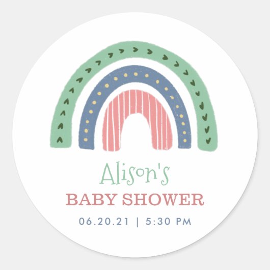 Sticker Rond Baby shower virtuel arc-en-ciel (Devant)