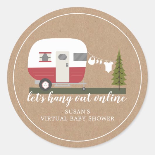 Sticker Rond Baby shower Virtuel Par Mail Red Camper Cardstock (Devant)