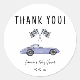 Sticker Rond Baby-Shower voiture de course - merci