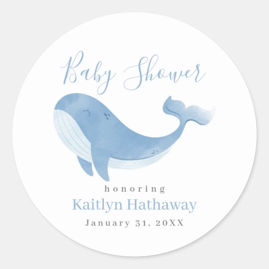 Sticker Rond Baby shower Watercolor Blue Whale (Devant)