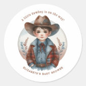 Sticker Rond Baby Shower Western Cowboy (Devant)