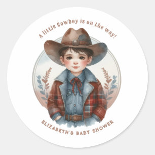 Sticker Rond Baby Shower Western Cowboy