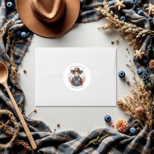 Sticker Rond Baby Shower Western Cowboy
