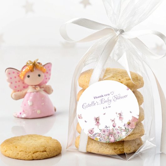 Sticker Rond Baby shower Whimsical Fairy Garden