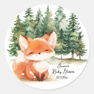 Sticker Rond Baby shower Whimsical Woodland Fox