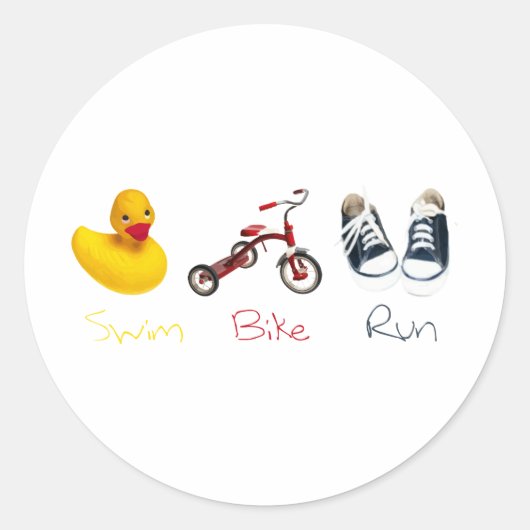 Sticker Rond Baby Swim Bike Run (Devant)
