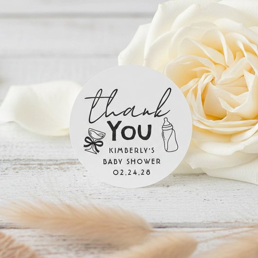 Sticker Rond Baby's Bottle and Champagne Funny Thank You