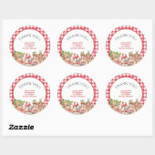 Sticker Rond Baby's Cherry First Red Gingham Birthday (Feuille)