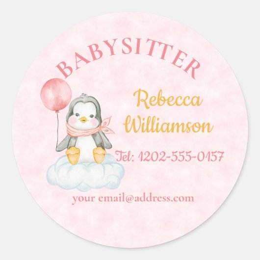 Sticker Rond Babysitter Cute Penguin (Devant)