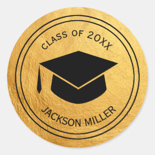 Sticker Rond Bac de graduation classique OR personnalisé