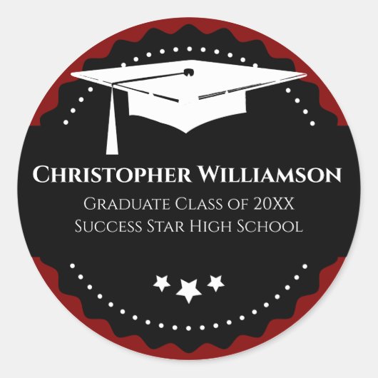 Sticker Rond Bac d'études Moderne École Rouge Noir (Devant)