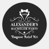 Sticker Rond Bachelor Party Tuxedo Cravate Hangover relief noir (Devant)