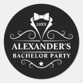 Sticker Rond Bachelor Party Tuxedo Cravate Noir Petit (Devant)