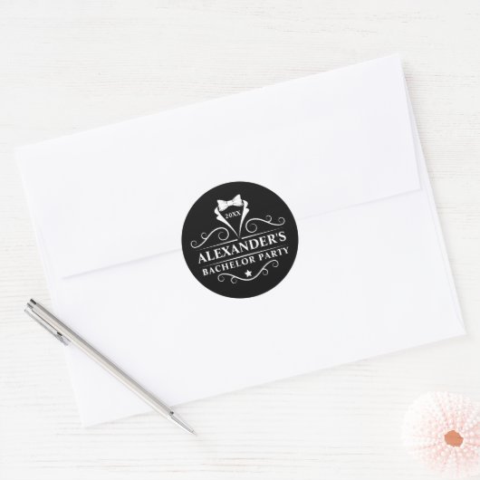 Sticker Rond Bachelor Party Tuxedo Cravate Noir Petit (Enveloppe)
