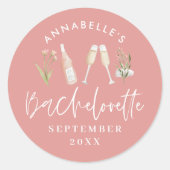 Sticker Rond Bachelorette à champagne florale rose girly (Devant)