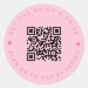 Sticker Rond Bachelorette Acheter L'Épouse Un Boisson Rose QR C