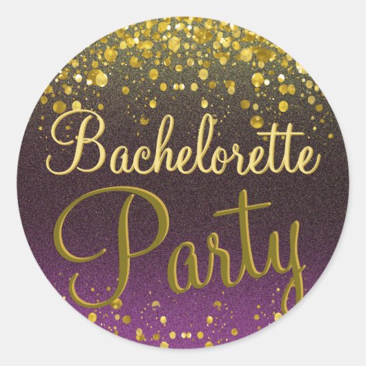 Sticker Rond Bachelorette Confetti violet et or (Devant)