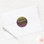 Sticker Rond Bachelorette Confetti violet et or (Enveloppe)
