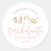 Sticker Rond Bachelorette de champagne moderne rose girly éléga (Devant)
