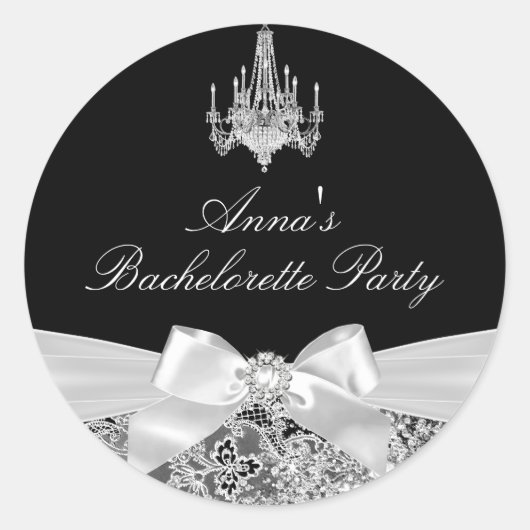 Sticker Rond Bachelorette de poche noir et argent (Devant)