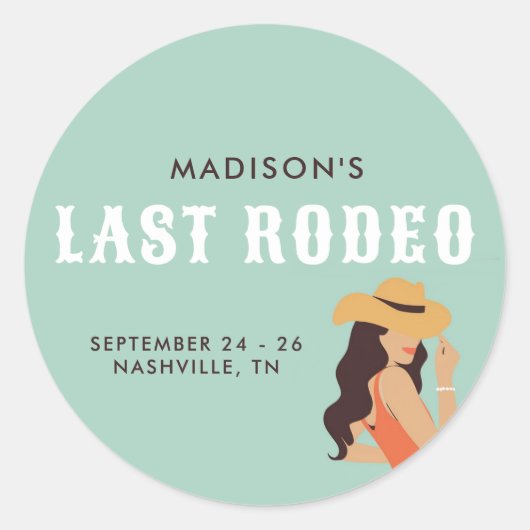 Sticker Rond Bachelorette Retro Sassy Dernier Rodeo Rose Vert (Devant)