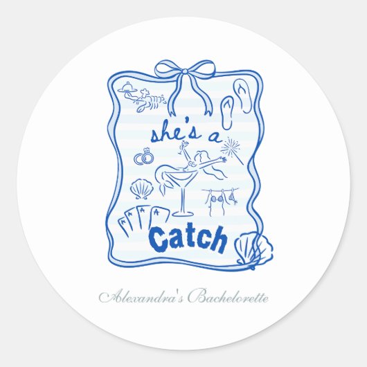 Sticker Rond Bachelorette Tropicale Bleue Bow (Devant)