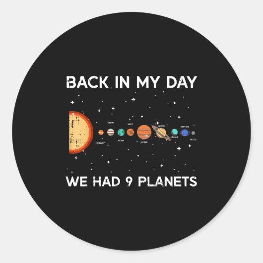 Sticker Rond Back In My Day We Had 9 Planets Funny Galaxy Space (Devant)