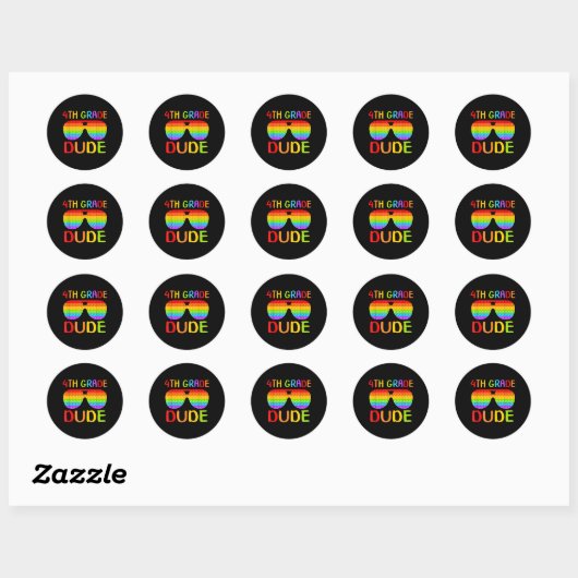 Sticker Rond Back To School 4th Grade Dude Sungles Pop It Fidge (Feuille)