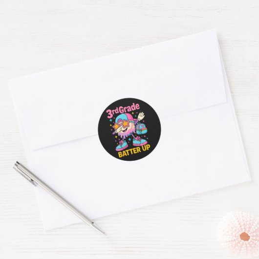 Sticker Rond Back To School Baseball Ice Cream Drip First Day O (Enveloppe)