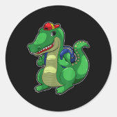 Sticker Rond Back To School Cute Crocodile Funny Croc Backpack (Devant)