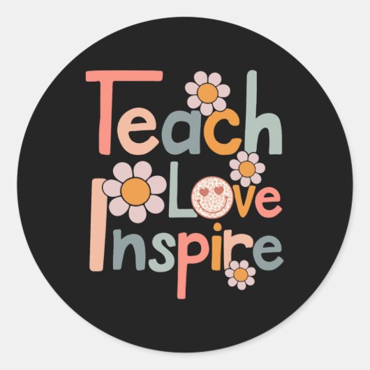 Sticker Rond Back to School Teach Love Inspire Retro Teachers (Devant)