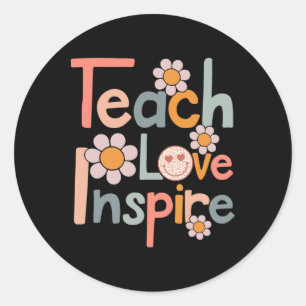 Sticker Rond Back to School Teach Love Inspire Retro Teachers