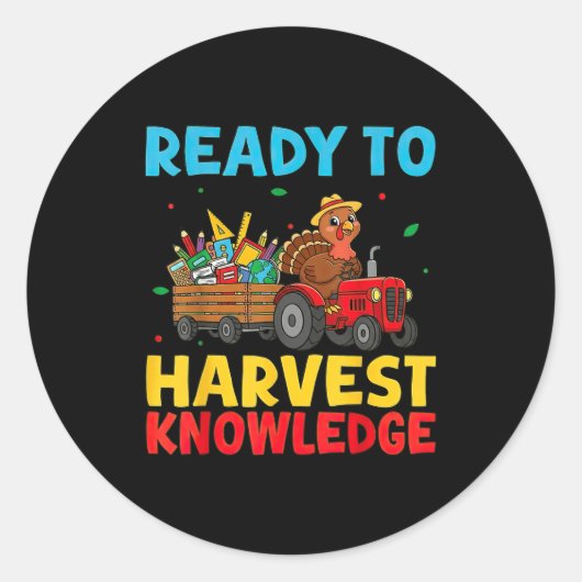 Sticker Rond Back To School Turkey Farming Tractor Farmer Kids (Devant)