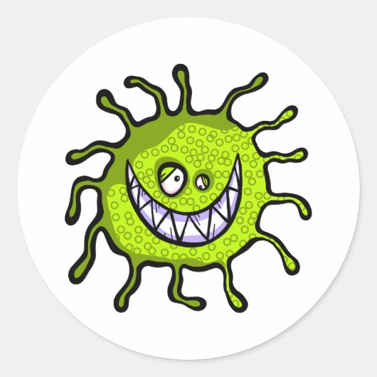 Sticker Rond Bactérie à dents vertes Bactérie allergique Bug (Devant)
