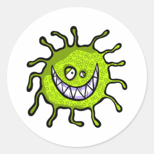 Sticker Rond Bactérie à dents vertes Bactérie allergique Bug