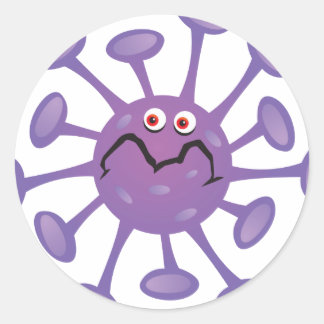 Sticker Rond Bactérie germée de dessin animé drôle