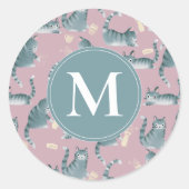 Sticker Rond Bad Grey Tabby Chats Frappe Stuff Over & Monogramm (Devant)