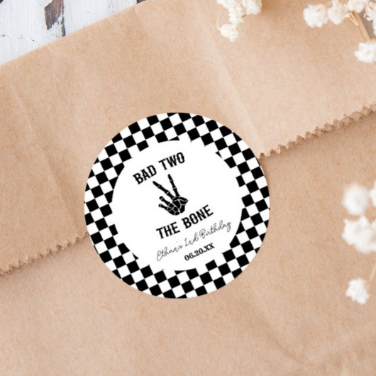 Sticker Rond Bad Two The Bone Skeleton 2e fête d'anniversaire