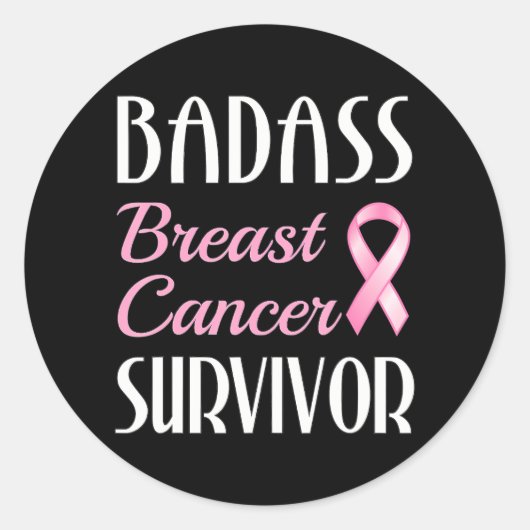 Sticker Rond Badass Cancer du sein Survivant Ruban rose (Devant)