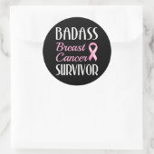 Sticker Rond Badass Cancer du sein Survivant Ruban rose (Sac)