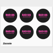 Sticker Rond BADASS Guerrier Cancer du sein rose (Feuille)