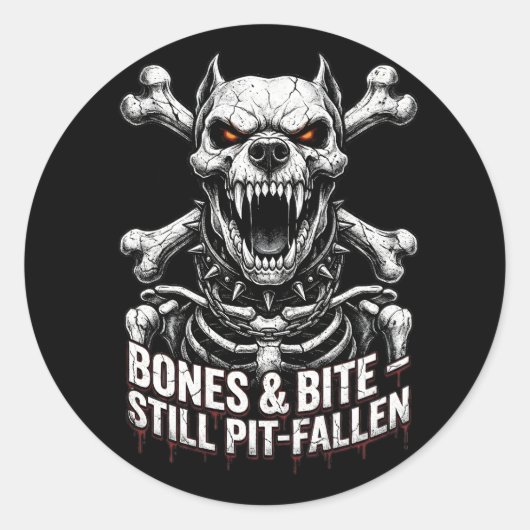 Sticker Rond Badass Skeleton Bulldog Gothic Skull (Devant)