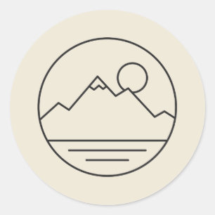 Sticker Rond Badge de lignes de montagnes et de lac minimal