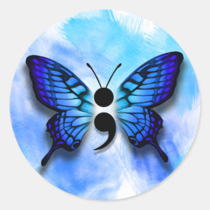 Sticker Rond Badge de point-virgule papillon