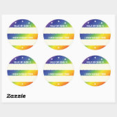 Sticker Rond Badge Rainbow Bonjour Nom Comment je connais quelq (Feuille)
