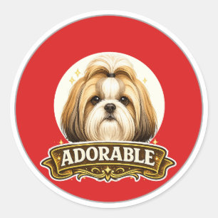Sticker Rond Badge vintage de chien Shih Tzu adorable
