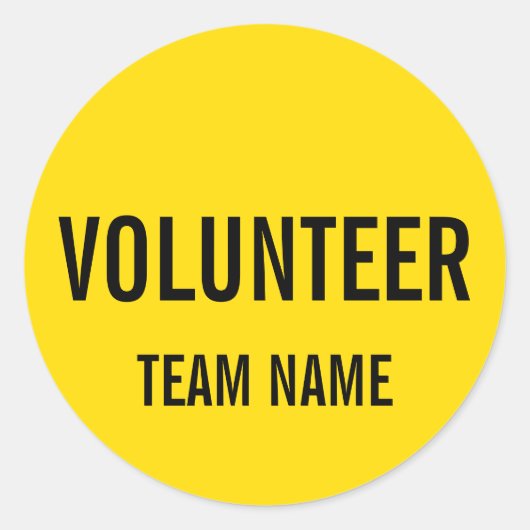 Sticker Rond Badge volontaire jaune avec nom d'équipe personnal (Devant)